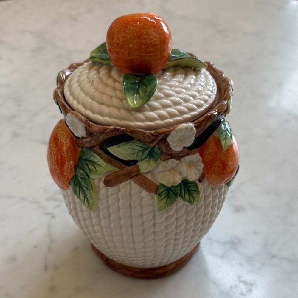 Vintage Ceramic Fruit Canister with Lid 8” Fitz & Floyd Majolica Kitchen Decor